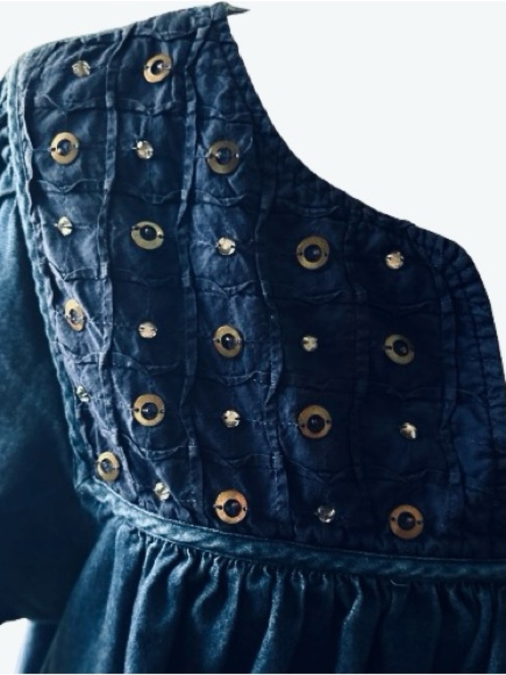 100% Cotton GO SOFTLY PATIO Denim Blue Beaded Mumu Housedress Loungewear Large - Picture 8 of 10